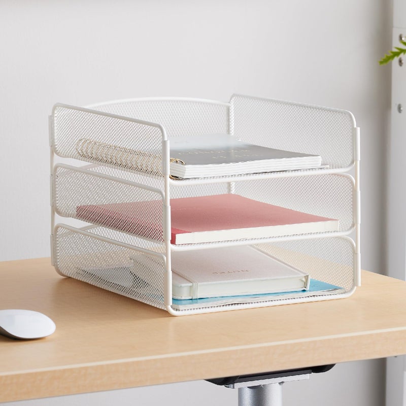 Safco Onyx Desk Organizer, 3 Trays, Office and Classroom Mailbox, Paper and Mail Sorter, Steel Mesh, White - Image 2